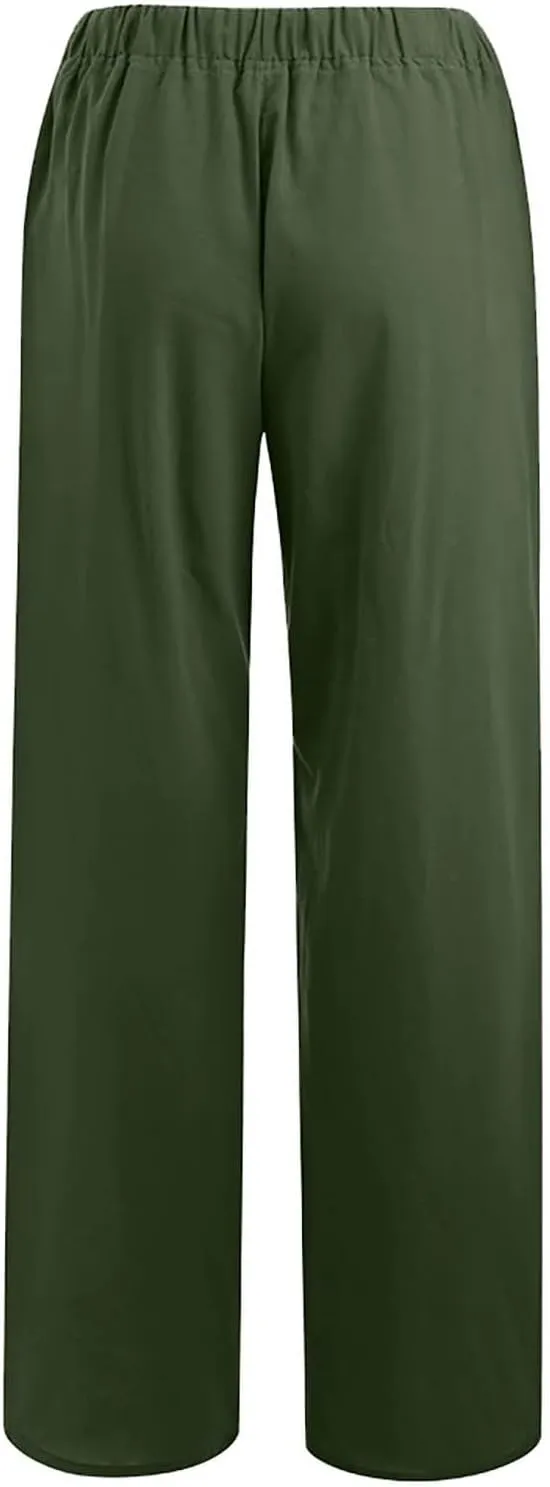 Summer Causal Pants for Women Trendy 2025 High Waisted Drawstring Lounge Trousers Flowy Boho Beach Pant Outfits