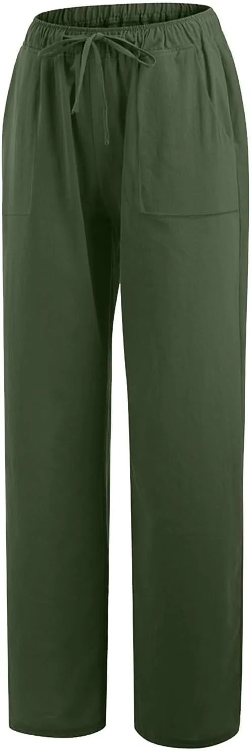 Summer Causal Pants for Women Trendy 2025 High Waisted Drawstring Lounge Trousers Flowy Boho Beach Pant Outfits