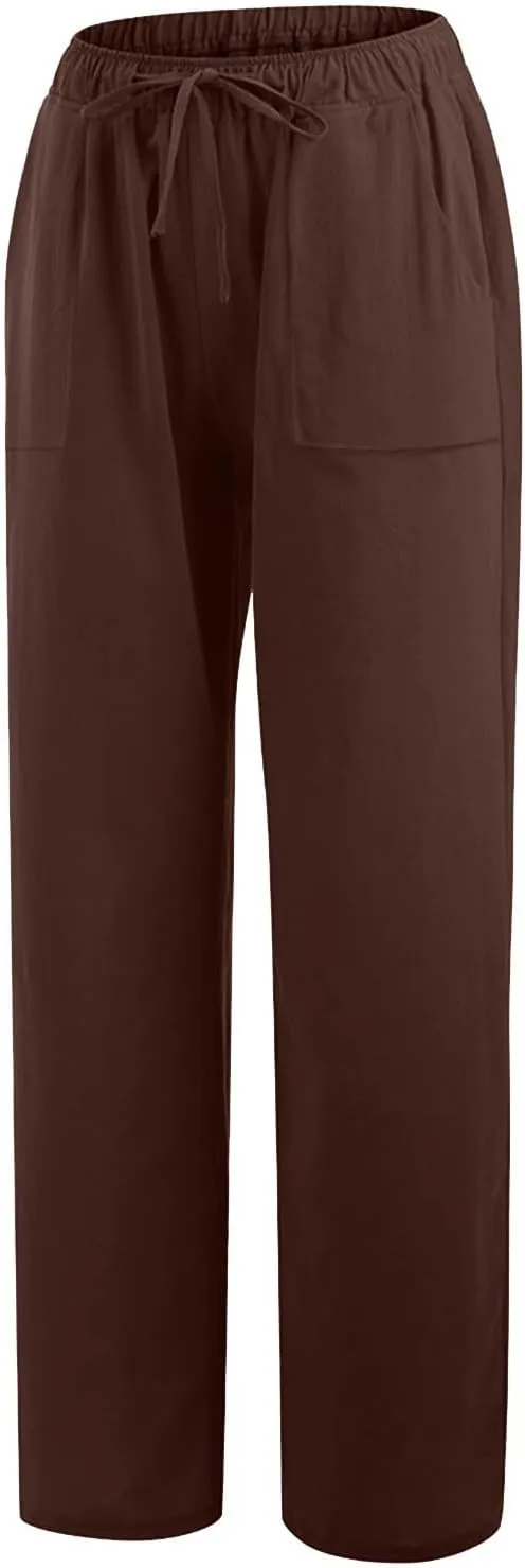 Summer Causal Pants for Women Trendy 2025 High Waisted Drawstring Lounge Trousers Flowy Boho Beach Pant Outfits