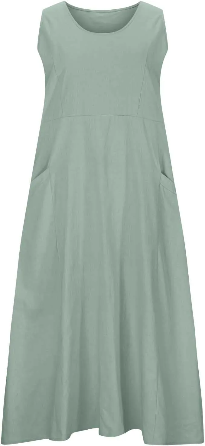 Summer Dresses for Women 2024 Linen Sleeveless Maxi Dresses Casual Plus Size Sundresses Flowy Vacation Long Dresses