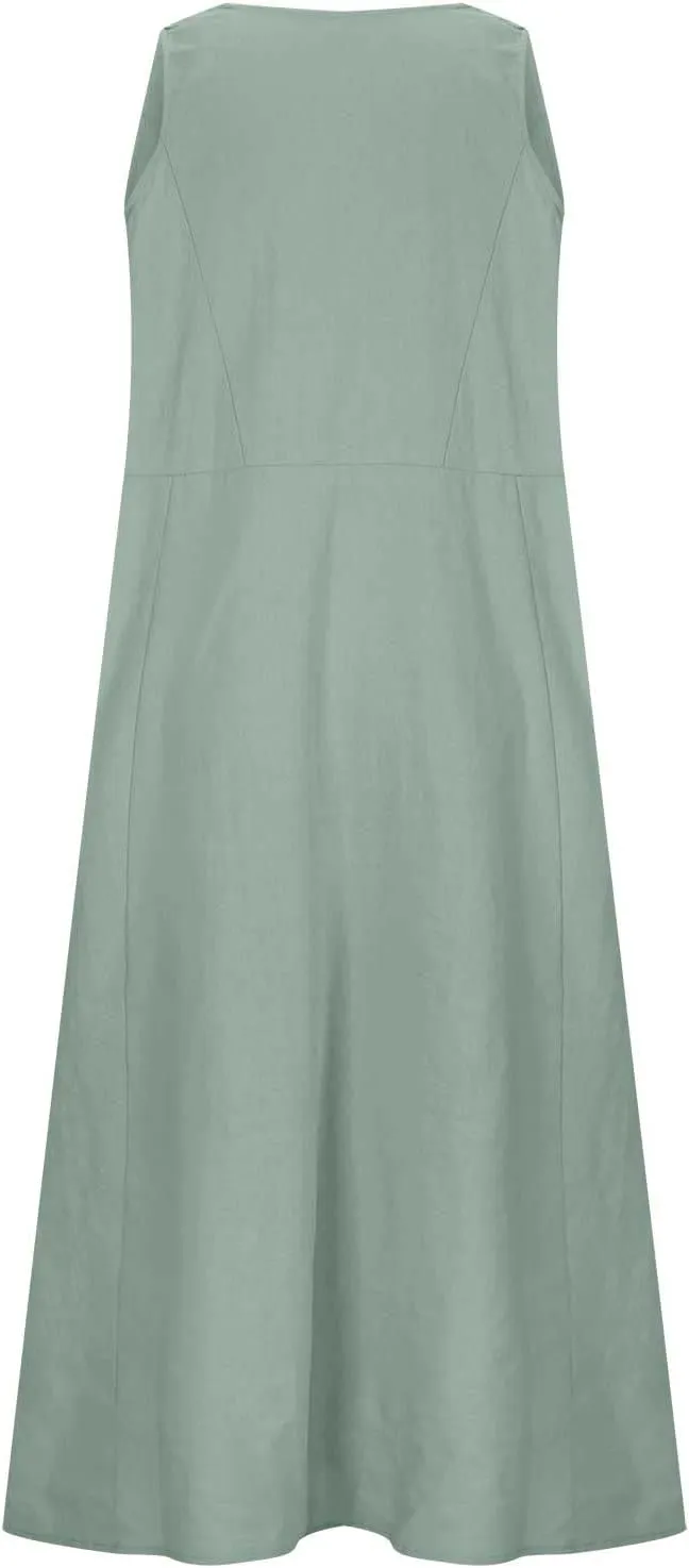 Summer Dresses for Women 2024 Linen Sleeveless Maxi Dresses Casual Plus Size Sundresses Flowy Vacation Long Dresses