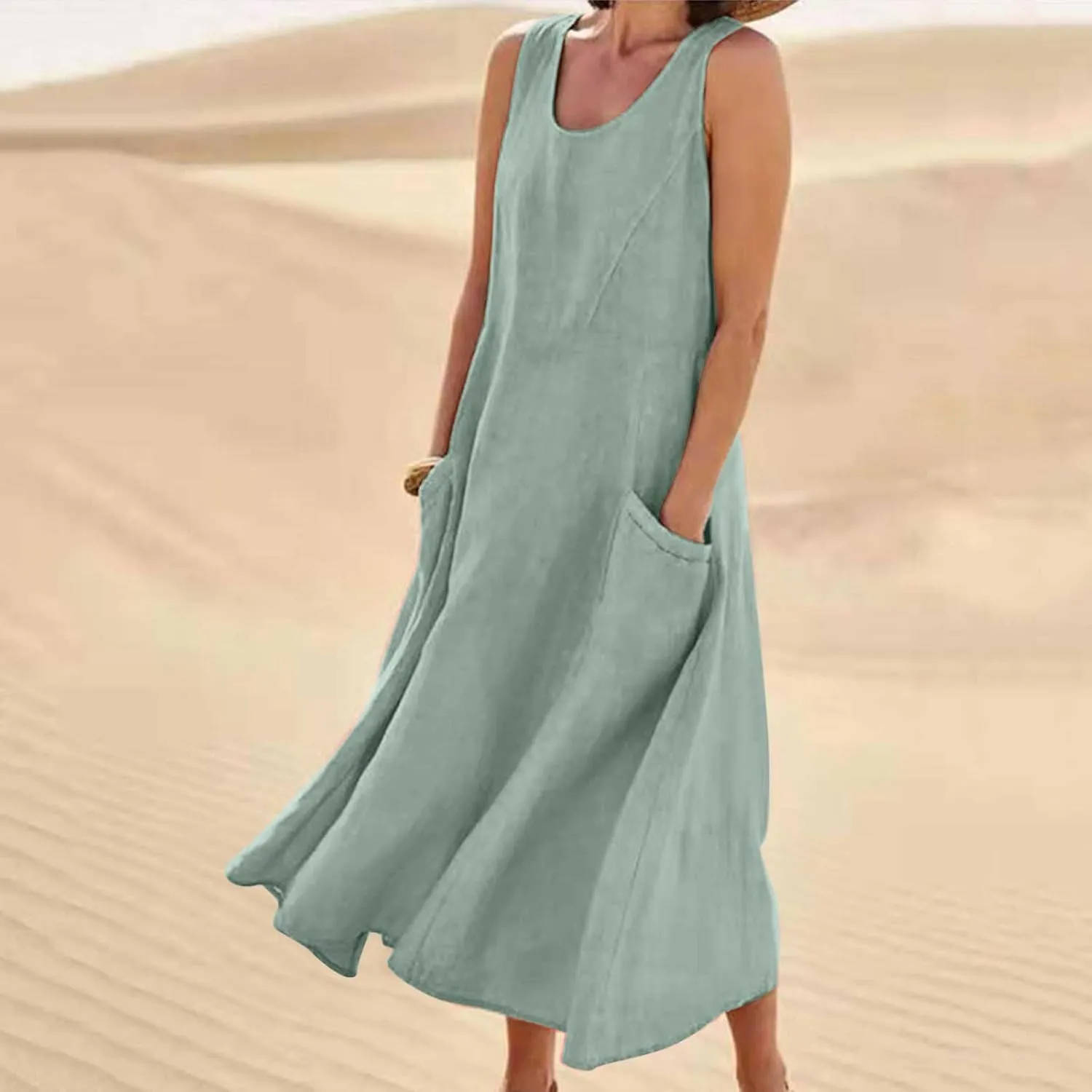Summer Dresses for Women 2024 Linen Sleeveless Maxi Dresses Casual Plus Size Sundresses Flowy Vacation Long Dresses