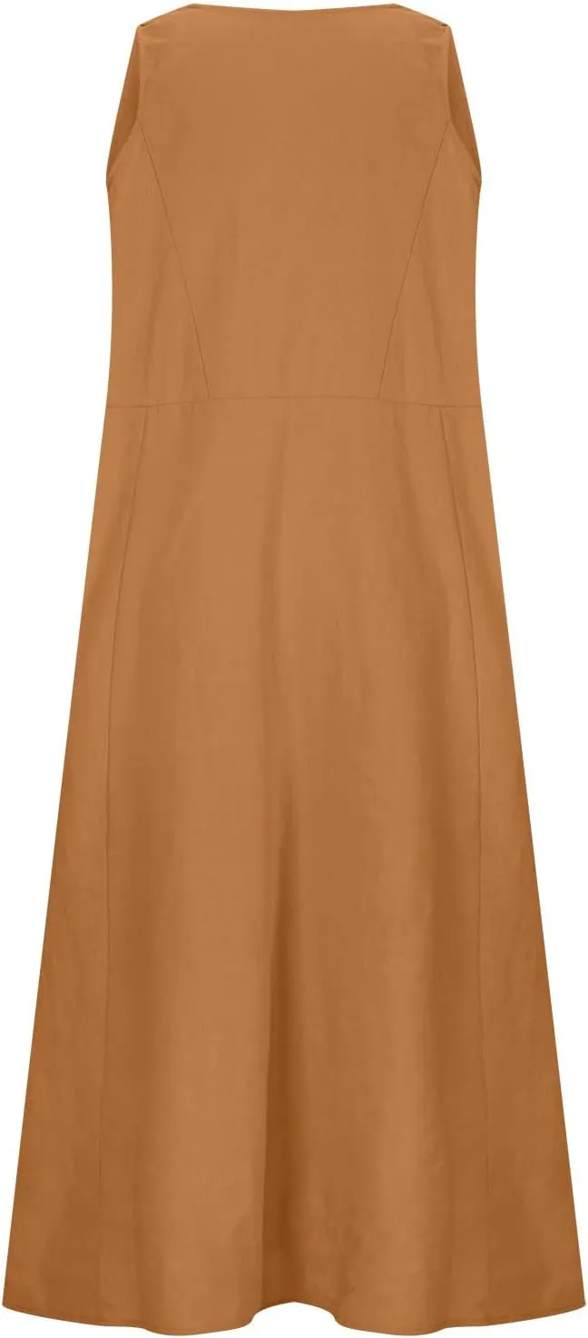Summer Dresses for Women 2024 Linen Sleeveless Maxi Dresses Casual Plus Size Sundresses Flowy Vacation Long Dresses