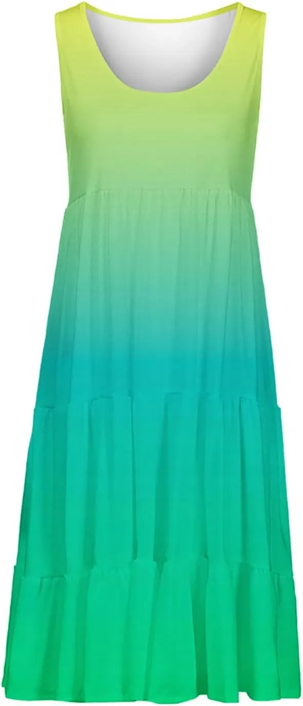 Summer Dresses for Women 2025 Casual Beach Loose Flowy Sleeveless Sundresses Vacation Wear Trendy Resort Tank Dress