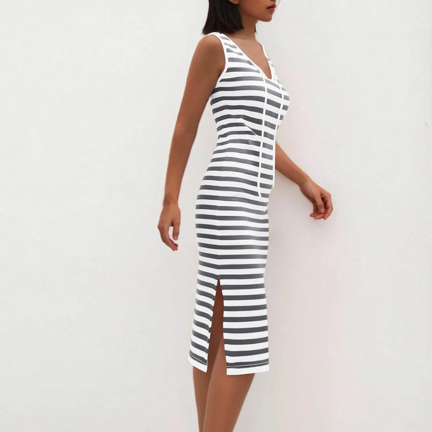 Summer Dresses for Women Striped Sleeveless Casual Sundresses Loose Fit Beach Cover Ups Trendy Tank Midi Sun Dress