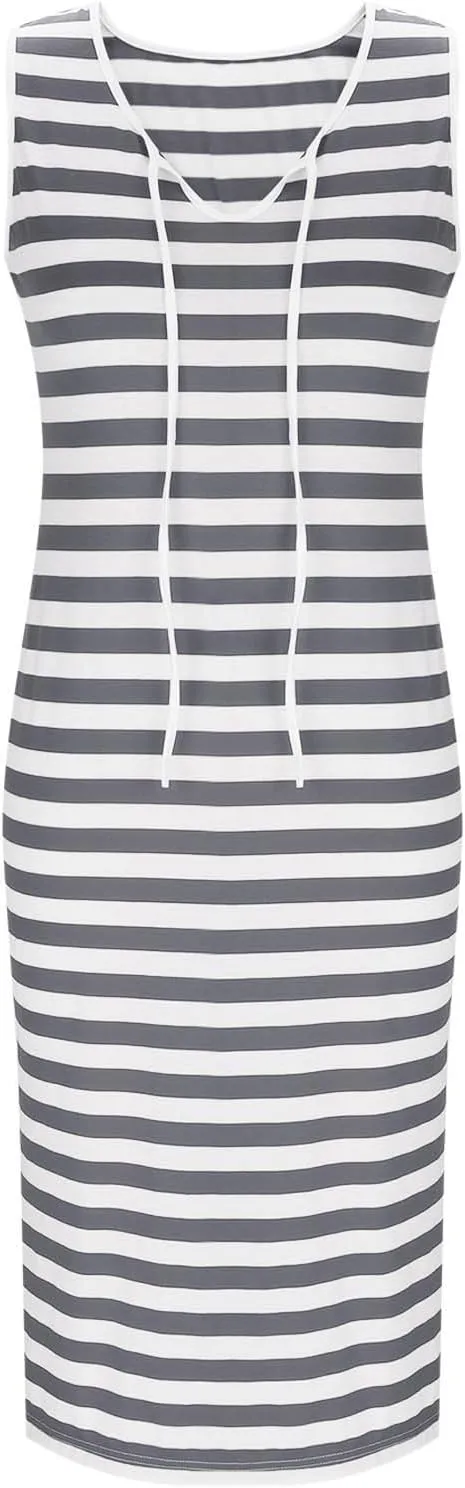 Summer Dresses for Women Striped Sleeveless Casual Sundresses Loose Fit Beach Cover Ups Trendy Tank Midi Sun Dress