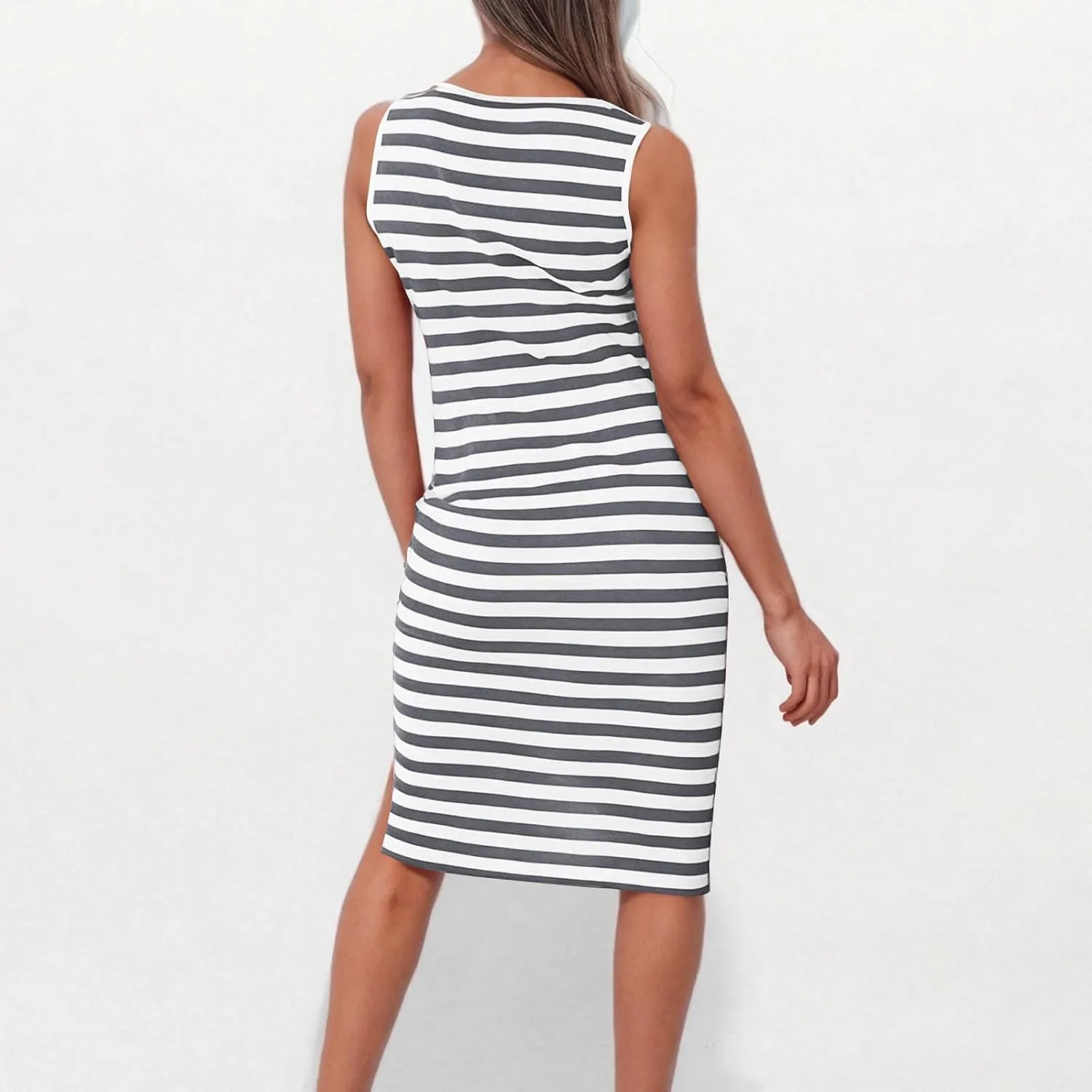 Summer Dresses for Women Striped Sleeveless Casual Sundresses Loose Fit Beach Cover Ups Trendy Tank Midi Sun Dress