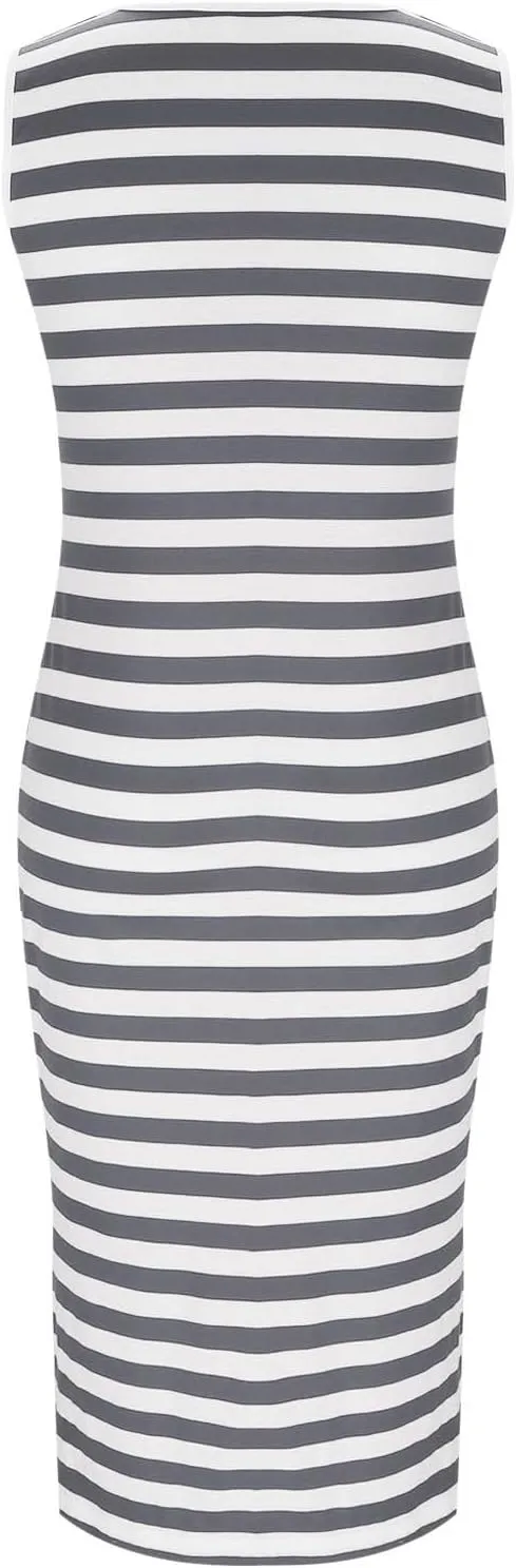 Summer Dresses for Women Striped Sleeveless Casual Sundresses Loose Fit Beach Cover Ups Trendy Tank Midi Sun Dress