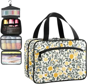 Summer Lemon Farmhouse Travel Toiletry Bag, Hanging Toiletry Bag Portable with Zipper, Sewing Storage with 4 Compartment and Hook for women/men Travel/Daily Use