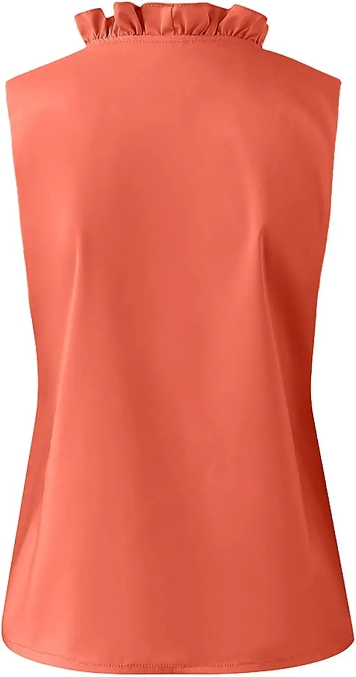 Summer Shirts for Women,Fashion Solid Loose-fit Blouse Elegant Ruffle V-Neck T-Shirt Business Casual Top for Work