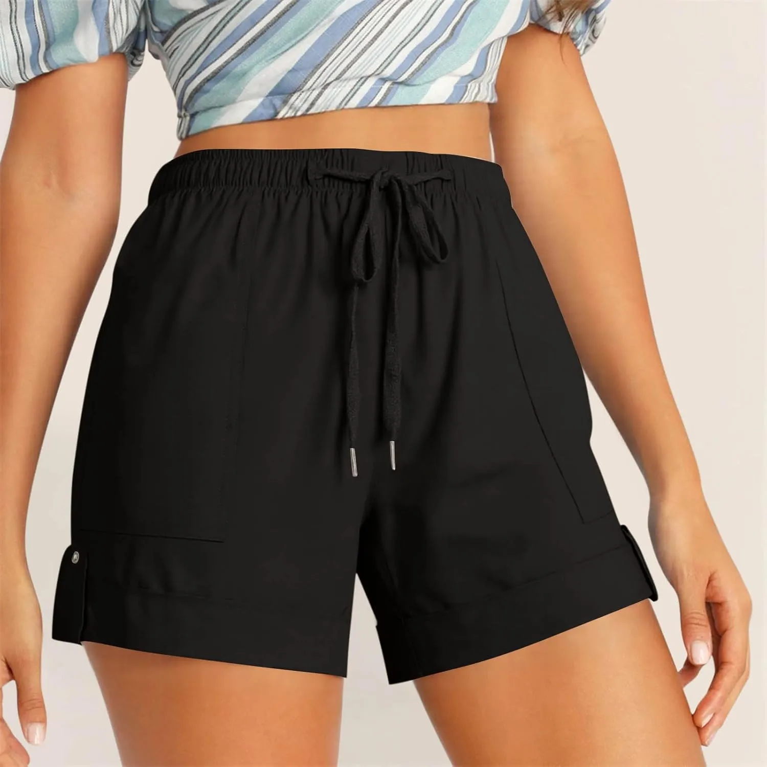 Summer Shorts for Women Plus Size Casual Elastic Waist Drawstring Short 5 Inch Inseam Beach Vacation Outfits