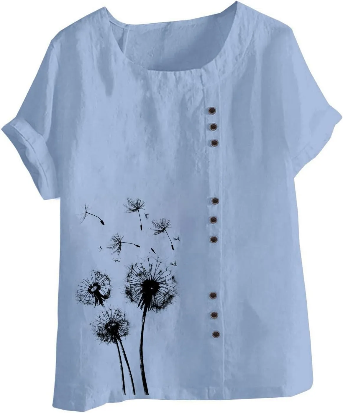 Summer Tops Women Cotton Linen Blouse Short Sleeve Tshirt Floral Boho Shirt Comfy Crewneck Tees Casual Work T-shirt