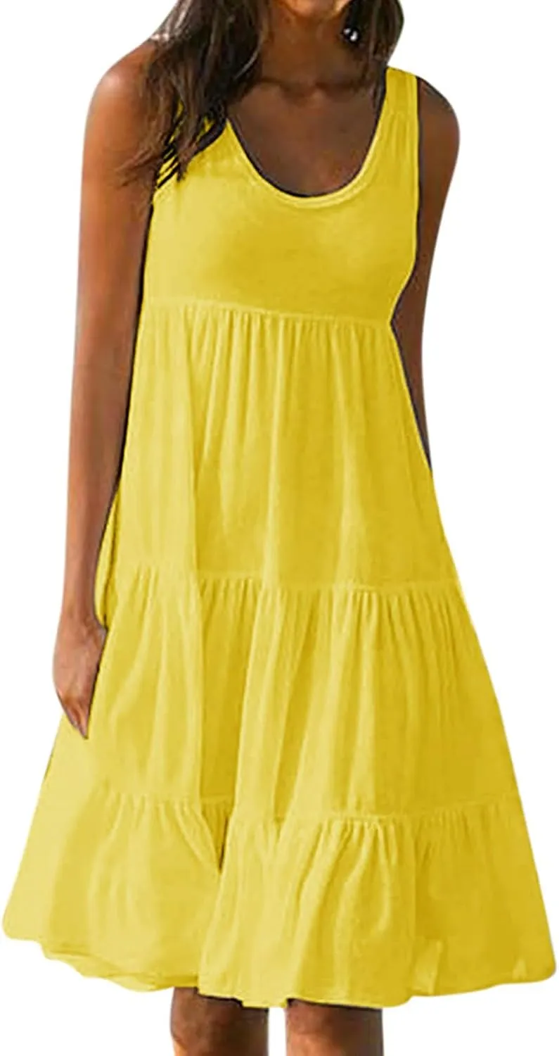 Sun Dresses for Women 2025 Trendy Summer Boho Sundress Beach Wear Casual Loose Vacation Tank Dress Holiday Outfits