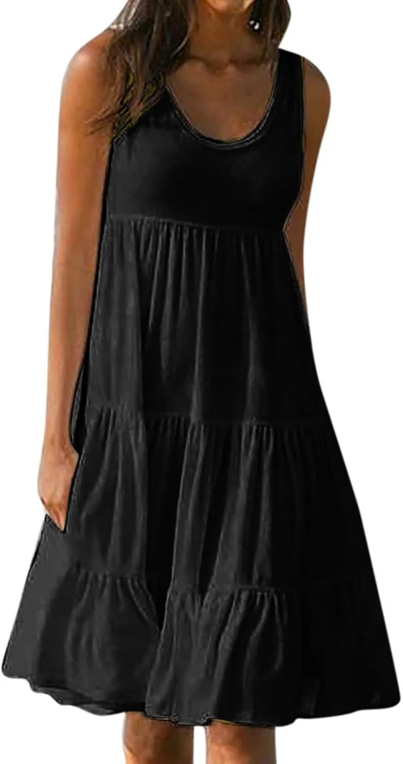 Sun Dresses for Women 2025 Trendy Summer Boho Sundress Beach Wear Casual Loose Vacation Tank Dress Holiday Outfits
