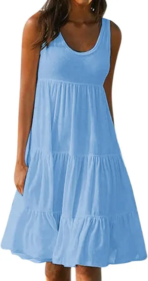 Sun Dresses for Women 2025 Trendy Summer Boho Sundress Beach Wear Casual Loose Vacation Tank Dress Holiday Outfits