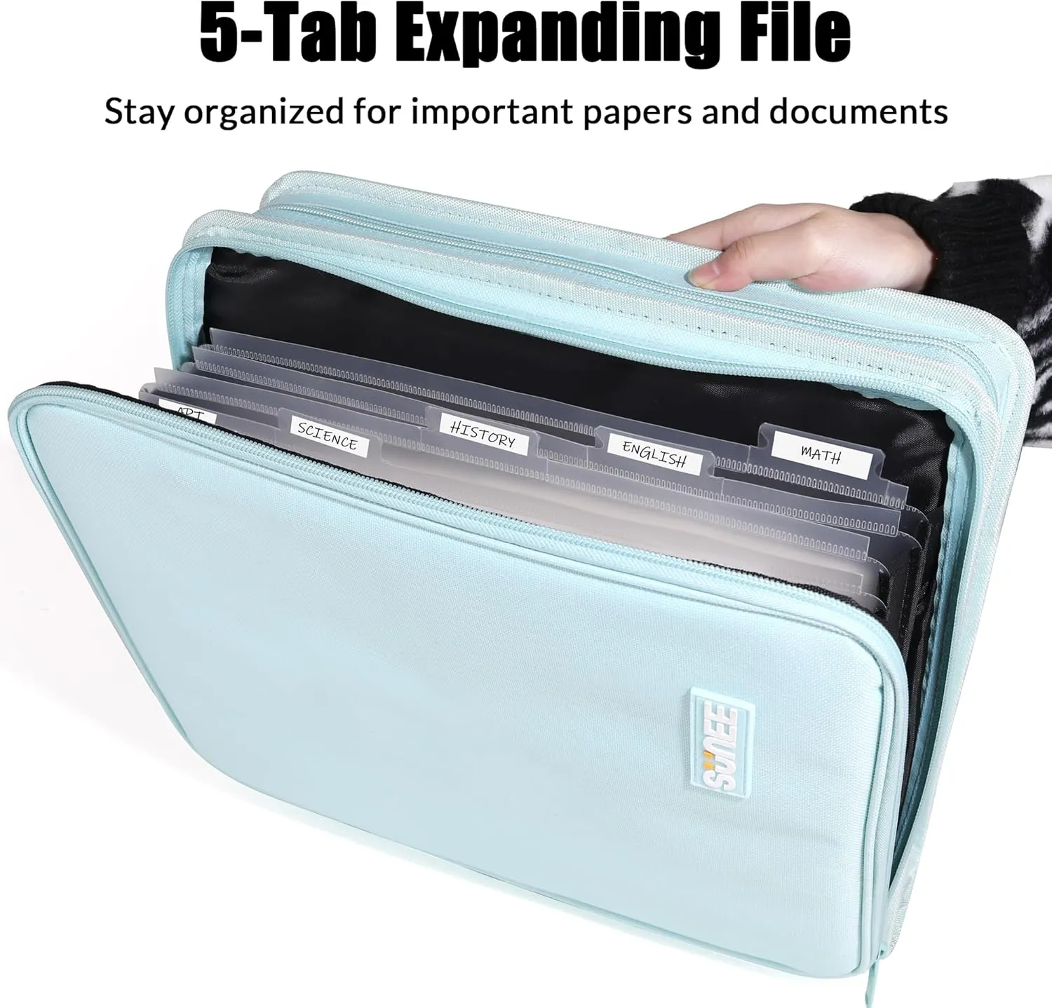 SUNEE Zippered Binder Bag with Handle, 2-Inch 3-Ring O-Ring, 500-Sheet Capacity, Includes Zip Pocket, 5-Tab Expanding File Folder, Multi-Pocket Organizer Binder Suitable for Middle School, Blue