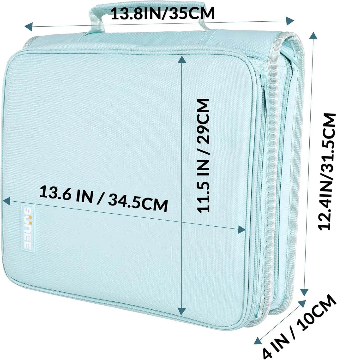 SUNEE Zippered Binder Bag with Handle, 2-Inch 3-Ring O-Ring, 500-Sheet Capacity, Includes Zip Pocket, 5-Tab Expanding File Folder, Multi-Pocket Organizer Binder Suitable for Middle School, Blue