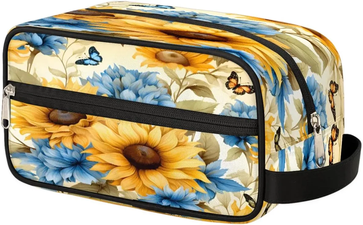 Sunflower Art Flower Travel Toiletry Bag for Women Men Waterproof Cosmetic Makeup Bag Shaving Bag Storage Bags with Handle for Toiletries and Shaving Accessories