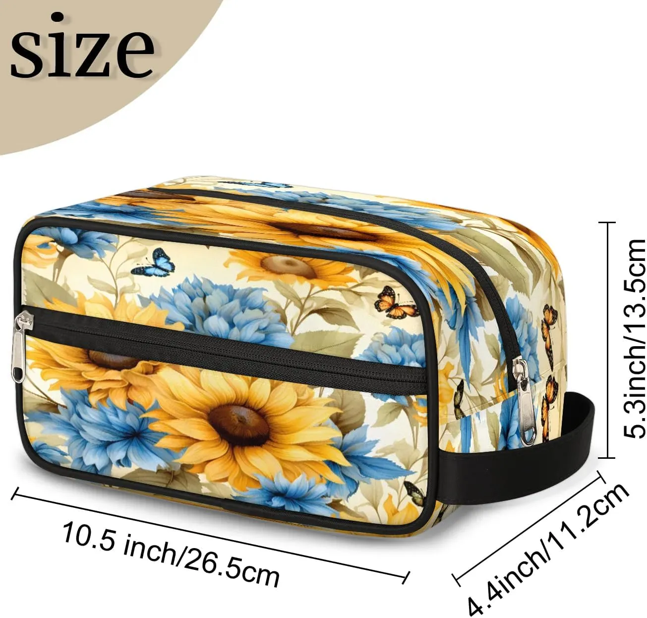 Sunflower Art Flower Travel Toiletry Bag for Women Men Waterproof Cosmetic Makeup Bag Shaving Bag Storage Bags with Handle for Toiletries and Shaving Accessories