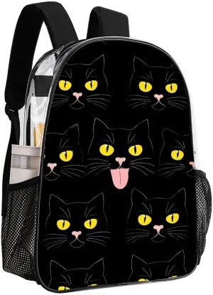 Supdreamc Men Women Lightweight Cool Funny Black Cats Backpack Large Capacity Bookbag Transparent Bag for Gym Business Running