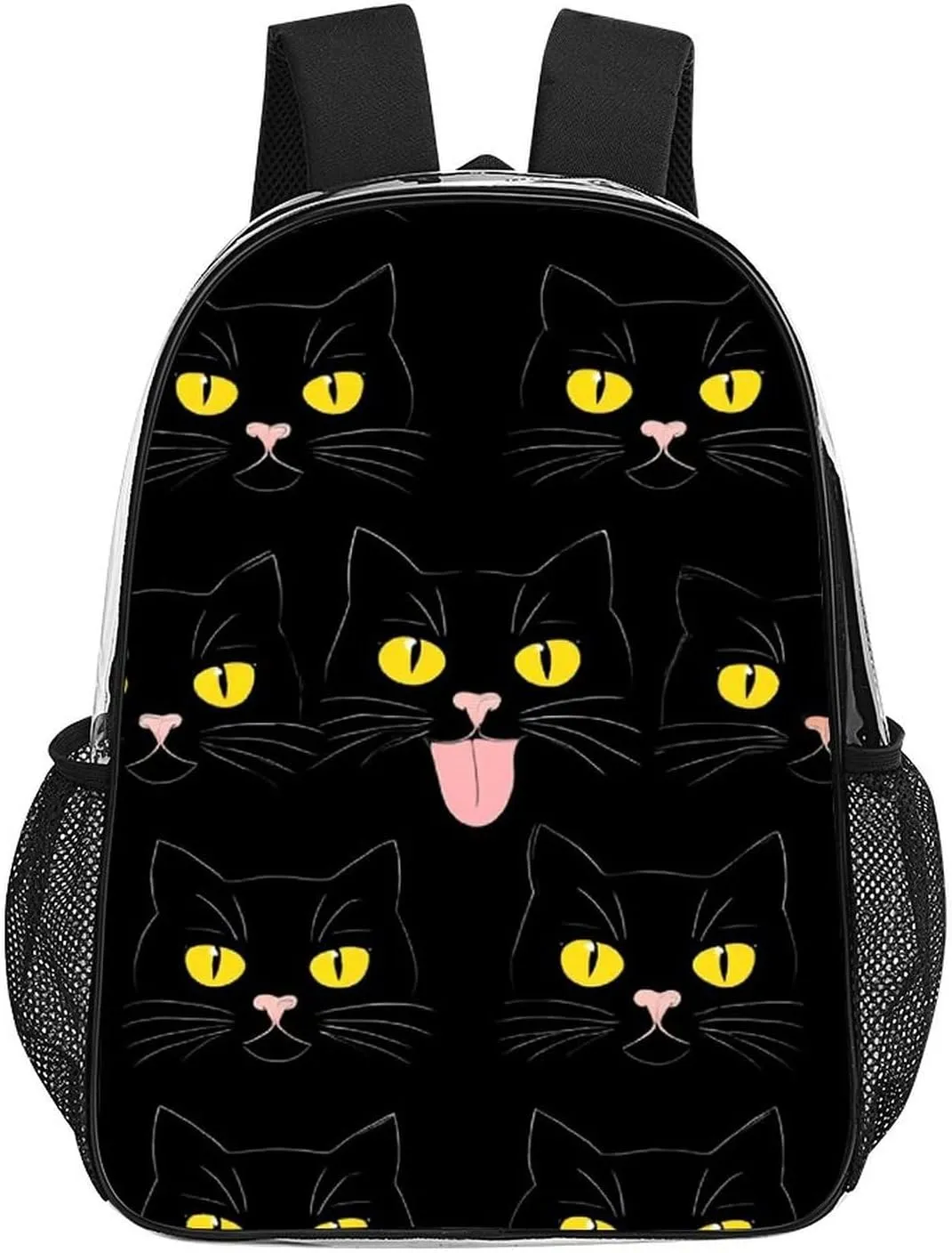 Supdreamc Men Women Lightweight Cool Funny Black Cats Backpack Large Capacity Bookbag Transparent Bag for Gym Business Running