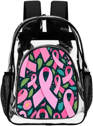 Supdreamc Men Women Transparent Colorful Ribbon Breast Cancer Awareness Art Daypack Big Capacity Shoulder Bag With Adjustable Shoulder Straps for Camping Travel Walking Cycling
