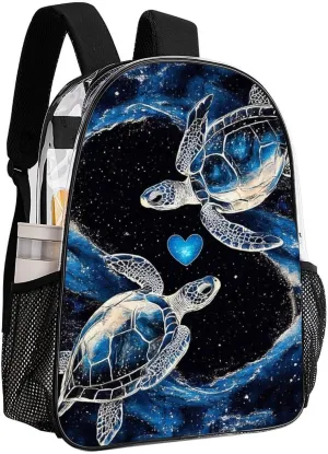 Supdreamc Men Women Transparent Trippy Space Sea Water Love Tortoise Turtle Art Casual Daypack Large Capacity Carry On Bag With Adjustable Shoulder Straps for Camping Work Running