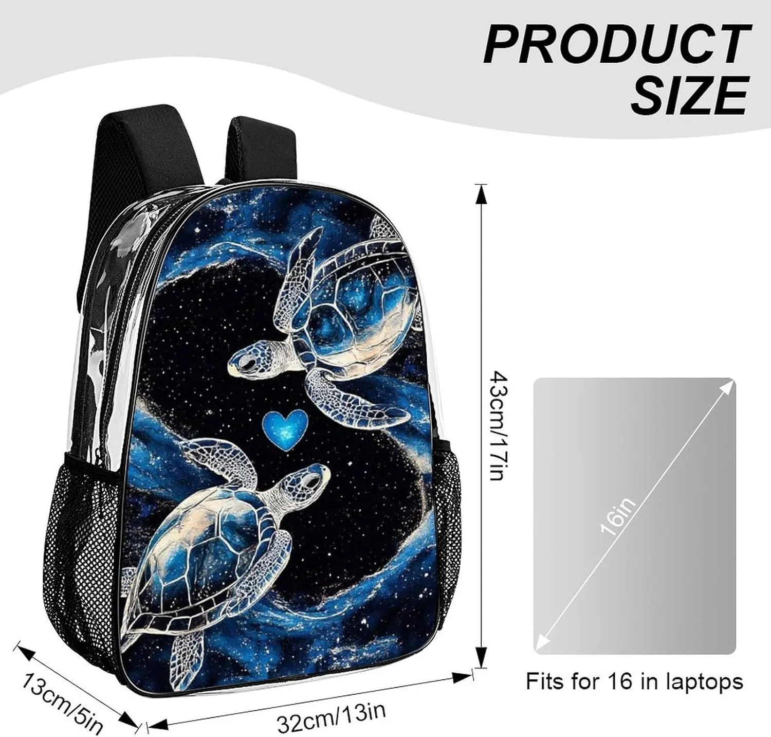 Supdreamc Men Women Transparent Trippy Space Sea Water Love Tortoise Turtle Art Casual Daypack Large Capacity Carry On Bag With Adjustable Shoulder Straps for Camping Work Running