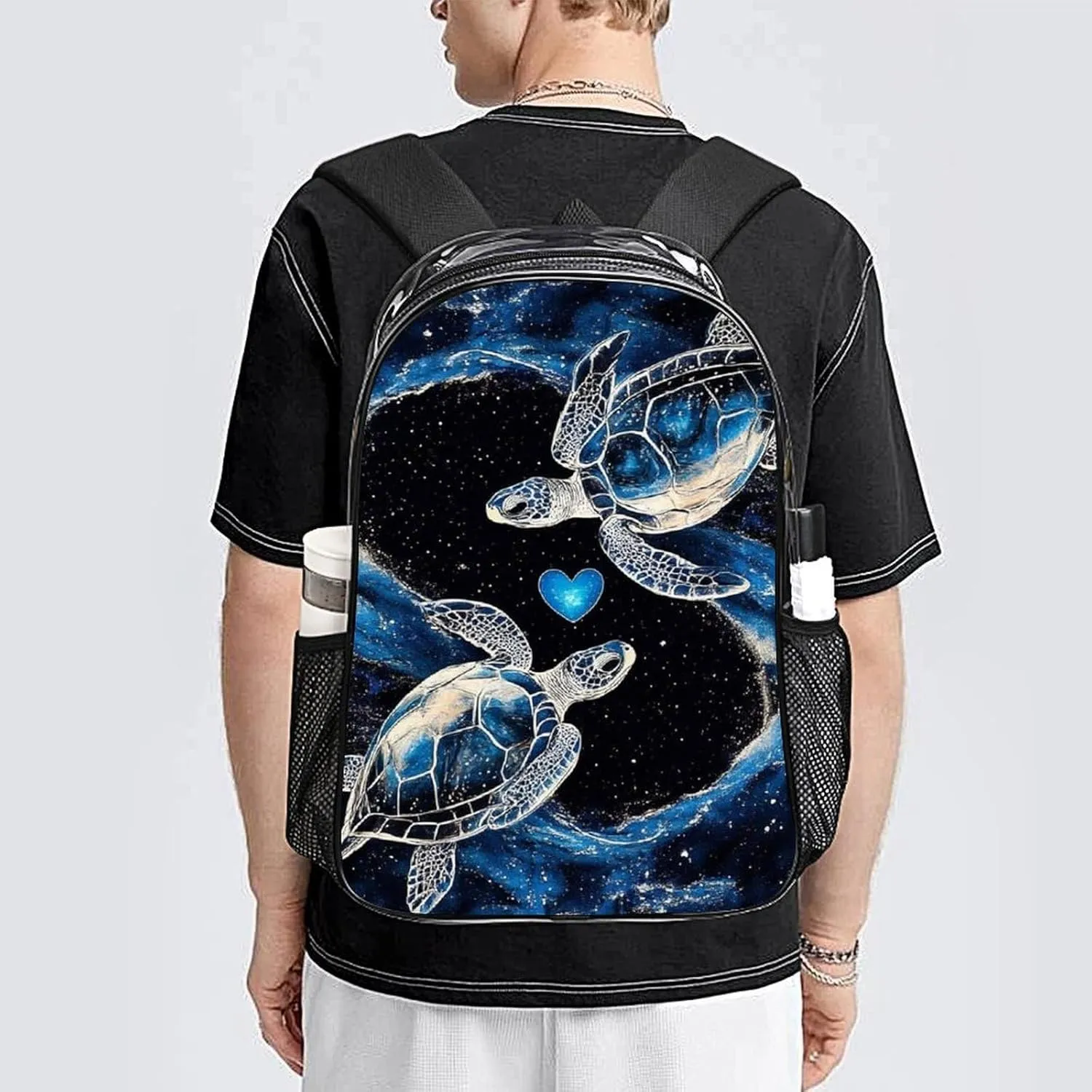 Supdreamc Men Women Transparent Trippy Space Sea Water Love Tortoise Turtle Art Casual Daypack Large Capacity Carry On Bag With Adjustable Shoulder Straps for Camping Work Running