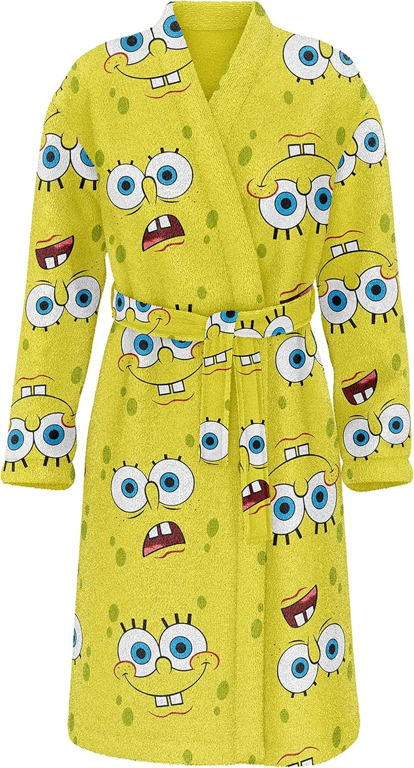 SUPER PLUSH Full-Length Long Sleeve Fleece Wrap Robe with SpongeBob Head toss design, One size Fits all