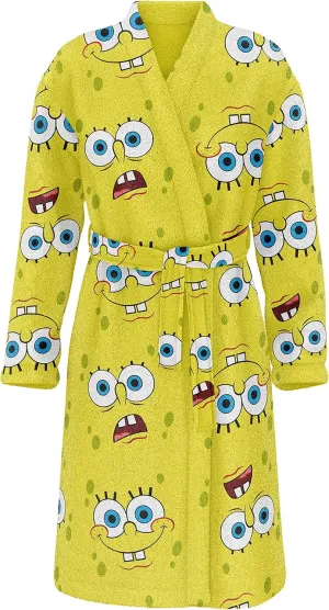 SUPER PLUSH Full-Length Long Sleeve Fleece Wrap Robe with SpongeBob Head toss design, One size Fits all