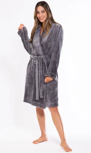 Super Soft Gray Lightweight Plush Shawl Short Women's Robe