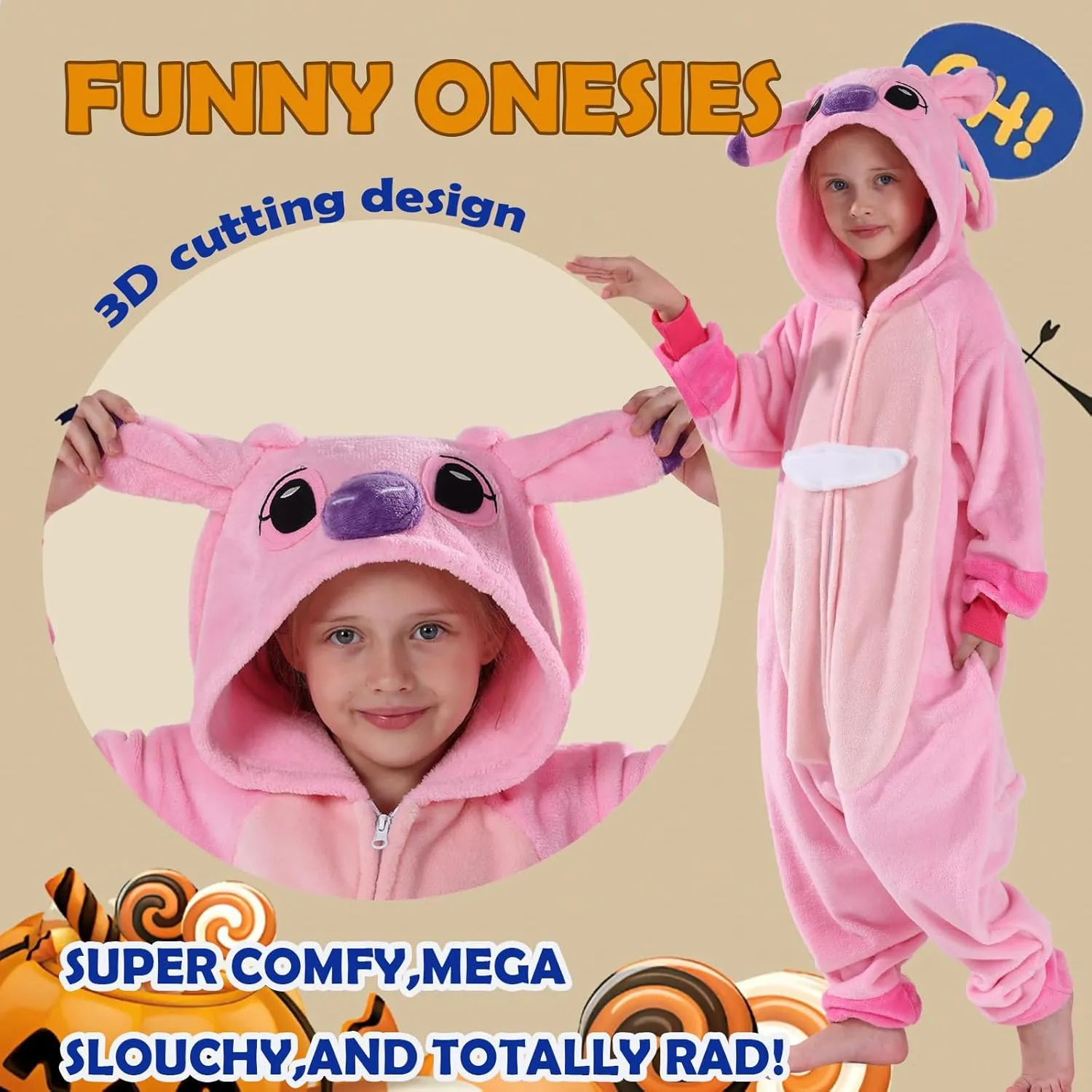 SWEETXIN Kids Unisex Onesie Pajamas Plush One Piece Halloween Costume Cosplay Sleepwear for Girls Boys