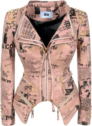 SX Women's Fashion Studded Perfectly Shaping Faux Leather Biker Jacket