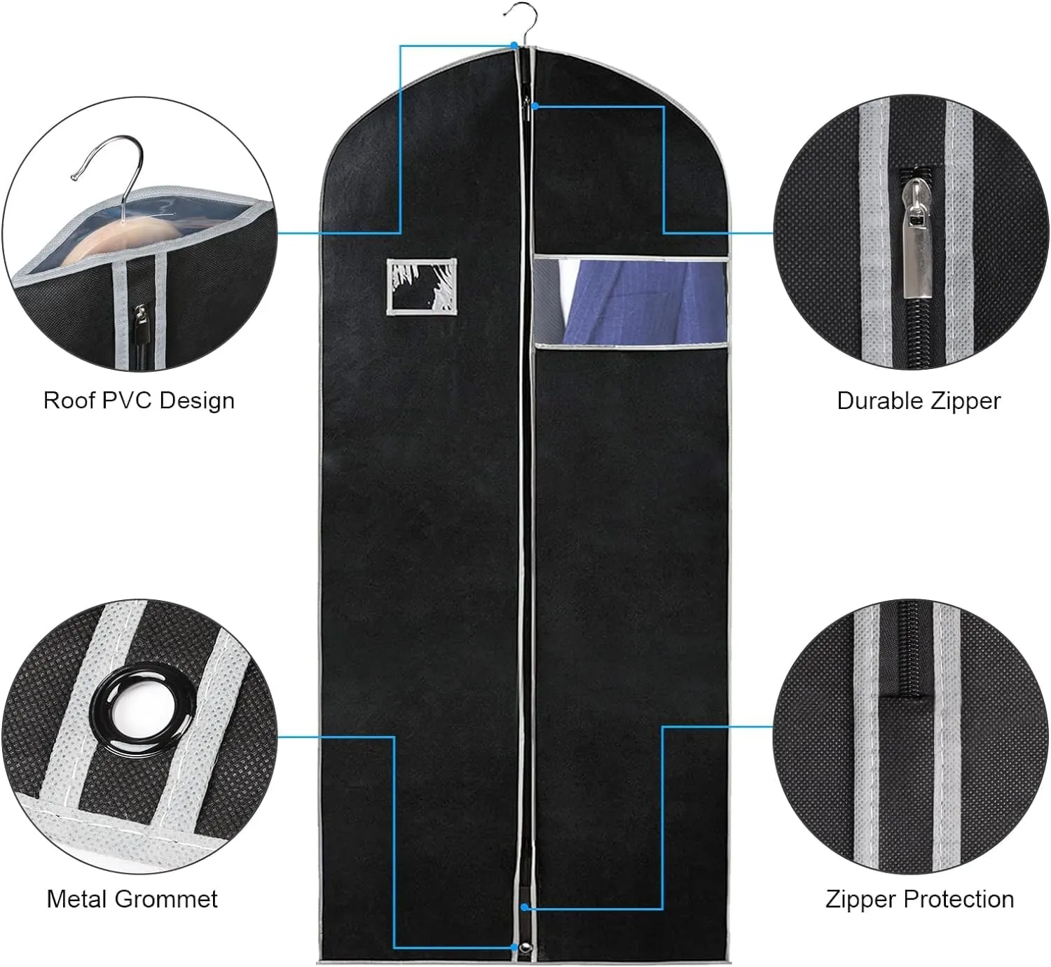 Syeeiex 60'' Dress Bags for Gowns, Set of 4 Dress Bag,Garment Bag for Hanging Clothes,Dress Garment Bag,Dustproof and Keep Closet Tidy, Perfect for Suit Evening Dresses Fur Coat Long Dress Gown