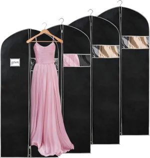Syeeiex 60'' Dress Bags for Gowns, Set of 4 Dress Bag,Garment Bag for Hanging Clothes,Dress Garment Bag,Dustproof and Keep Closet Tidy, Perfect for Suit Evening Dresses Fur Coat Long Dress Gown