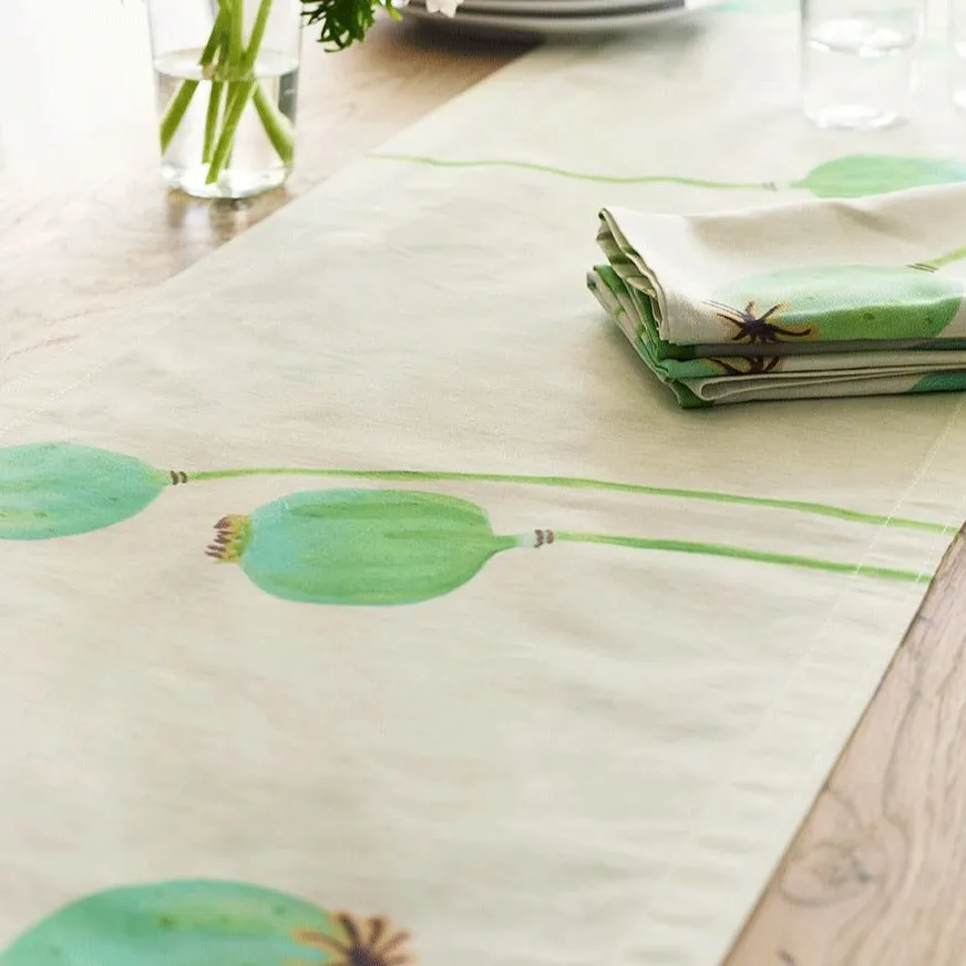 Table Runner, Poppy Pods on Ecru