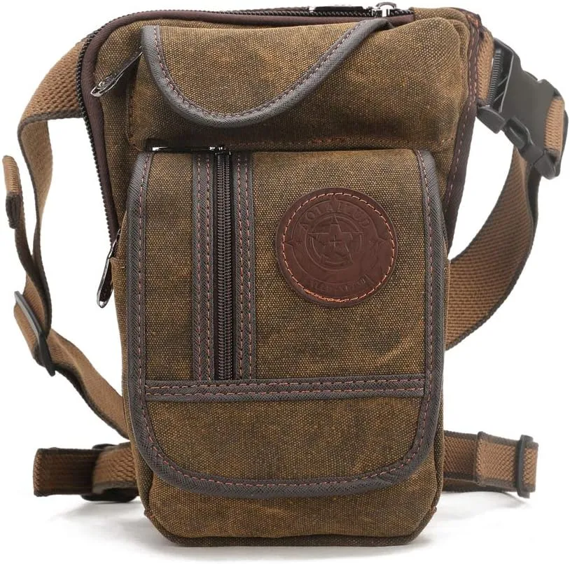 Tactical Thigh Drop Leg Bag for Men Fanny Pack Military Motorcycle Rider Multi-Pocket Waist Bags Mens Travel Hiking Climbing Cycling Outdoors (Brown)