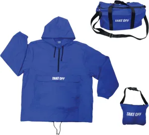 TAKE OFF 3-in-1 Duffle Bag Jacket, Converts Pouch to Duffle bag to Jacket, Kangaroo Pocket, Lightweight Jacket, Fit for Travel, Waterproof Rain Duffle Bag Jacket, Large, Blue