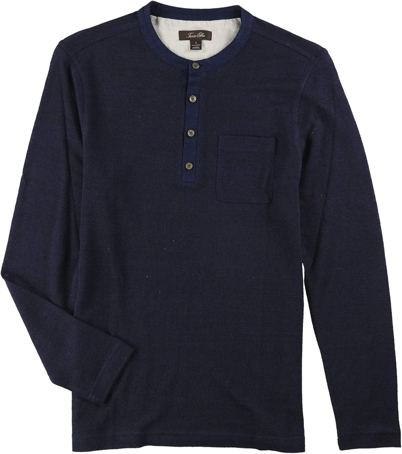 Tasso Elba Mens Linen Marled Henley Shirt