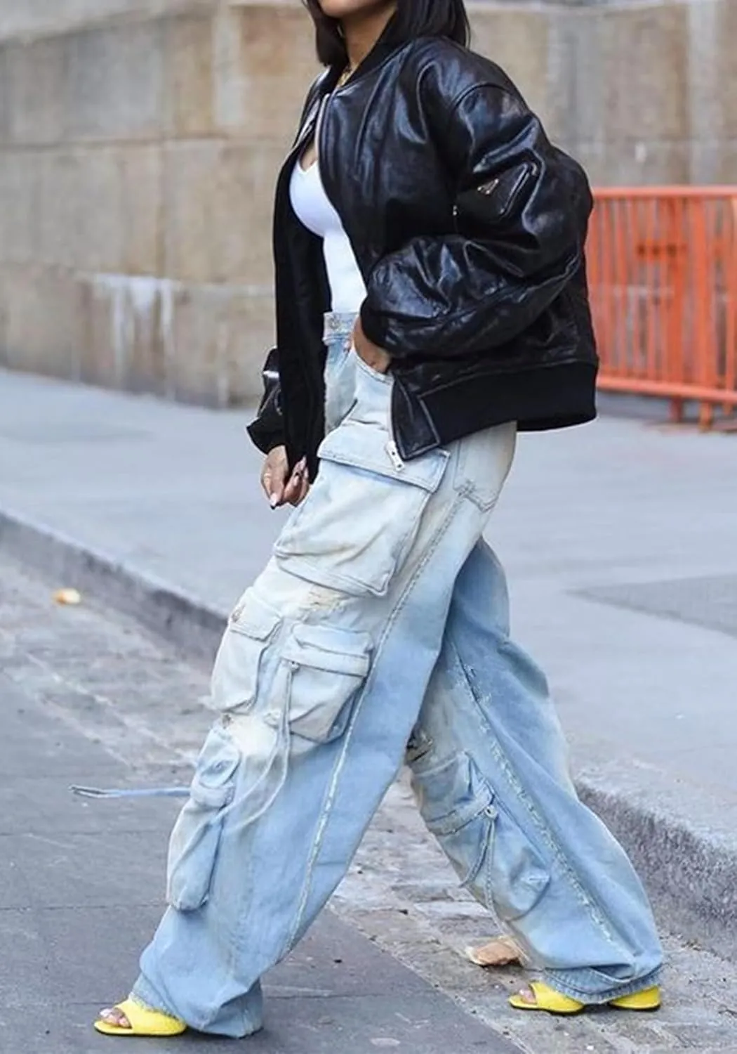 Tbahhir Distressed Ripped Cargo Jeans for Women High Waisted Baggy Wide Leg Boyfriend Y2K Streetwear Denim Pants Trendy