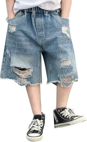 Teen Boys Baggy Denim Shorts Wide Leg Knee Length Cargo Jeans Hip Hop Skateboard Y2k Jorts Summer Shorts for Kids