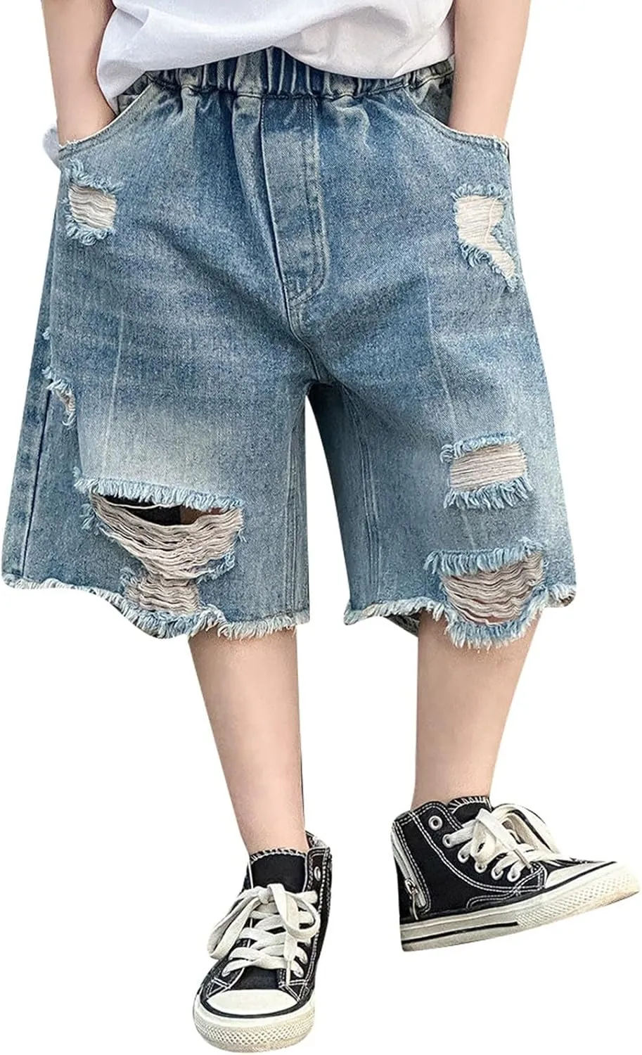 Teen Boys Baggy Denim Shorts Wide Leg Knee Length Cargo Jeans Hip Hop Skateboard Y2k Jorts Summer Shorts for Kids