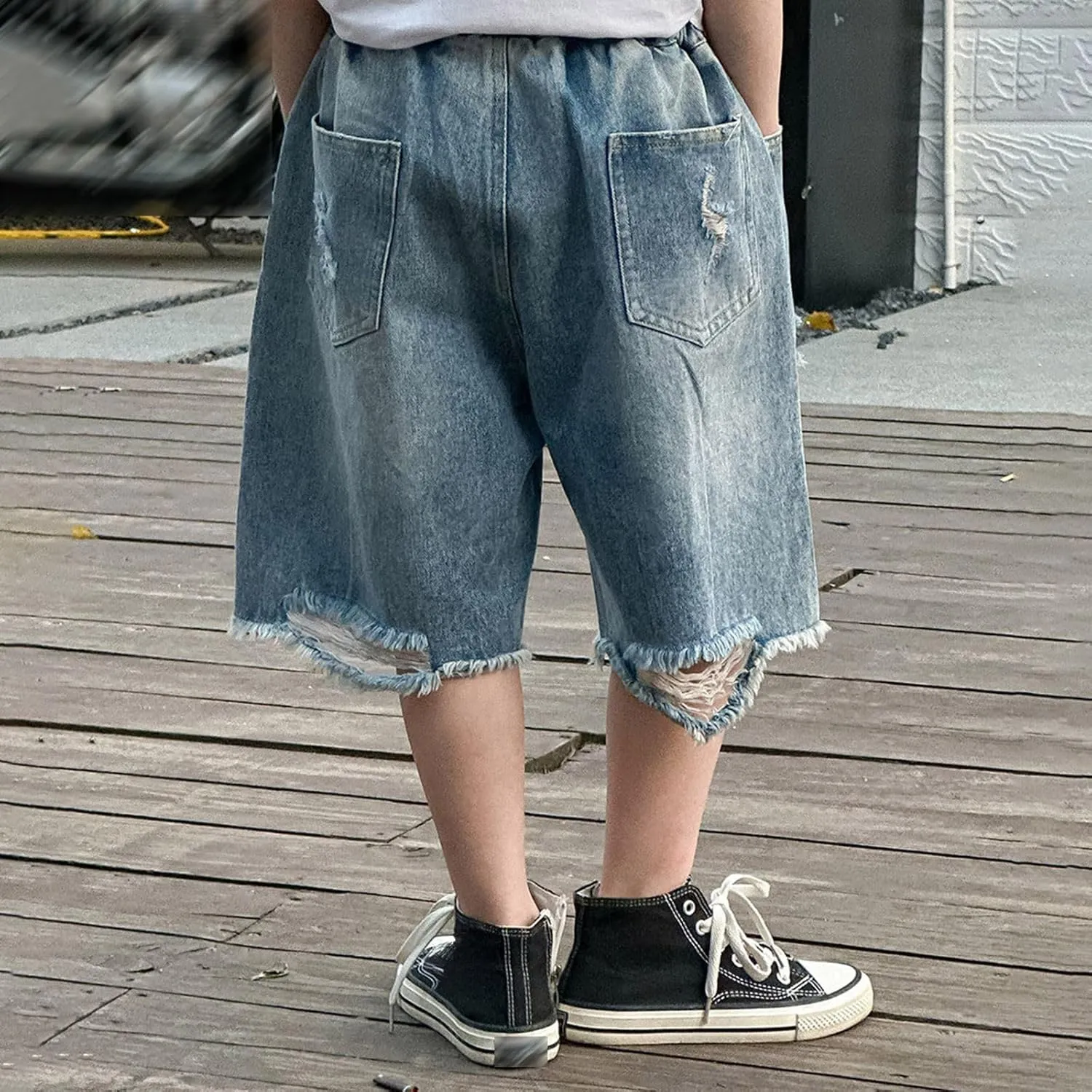 Teen Boys Baggy Denim Shorts Wide Leg Knee Length Cargo Jeans Hip Hop Skateboard Y2k Jorts Summer Shorts for Kids