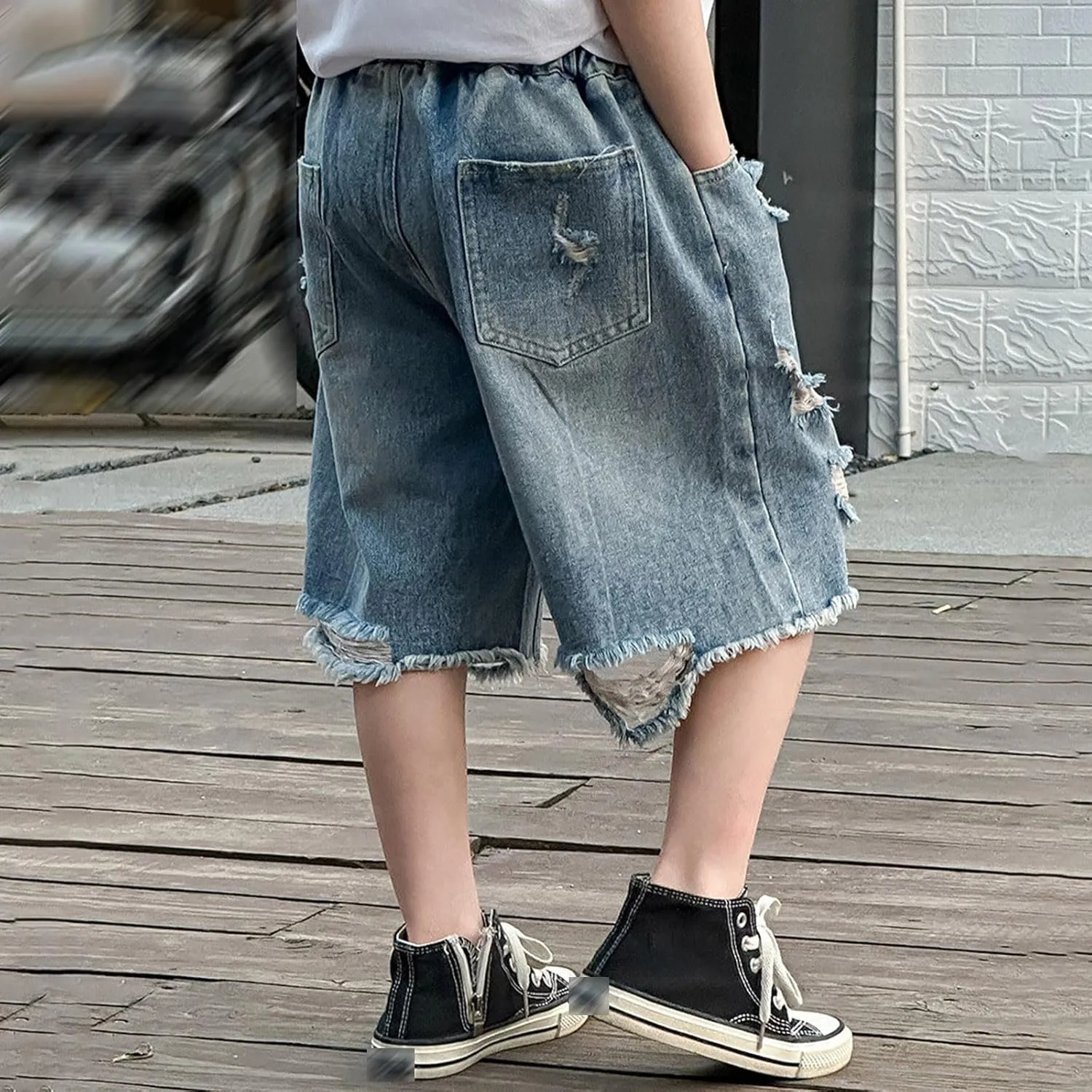 Teen Boys Baggy Denim Shorts Wide Leg Knee Length Cargo Jeans Hip Hop Skateboard Y2k Jorts Summer Shorts for Kids