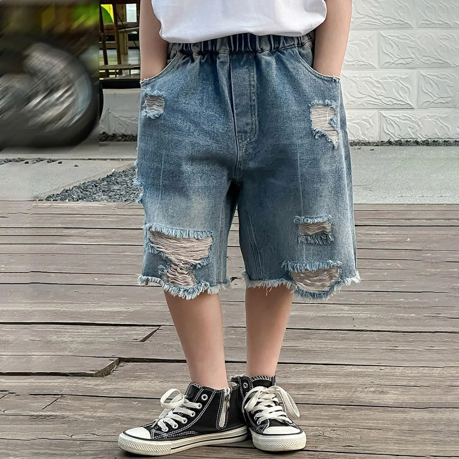Teen Boys Baggy Denim Shorts Wide Leg Knee Length Cargo Jeans Hip Hop Skateboard Y2k Jorts Summer Shorts for Kids