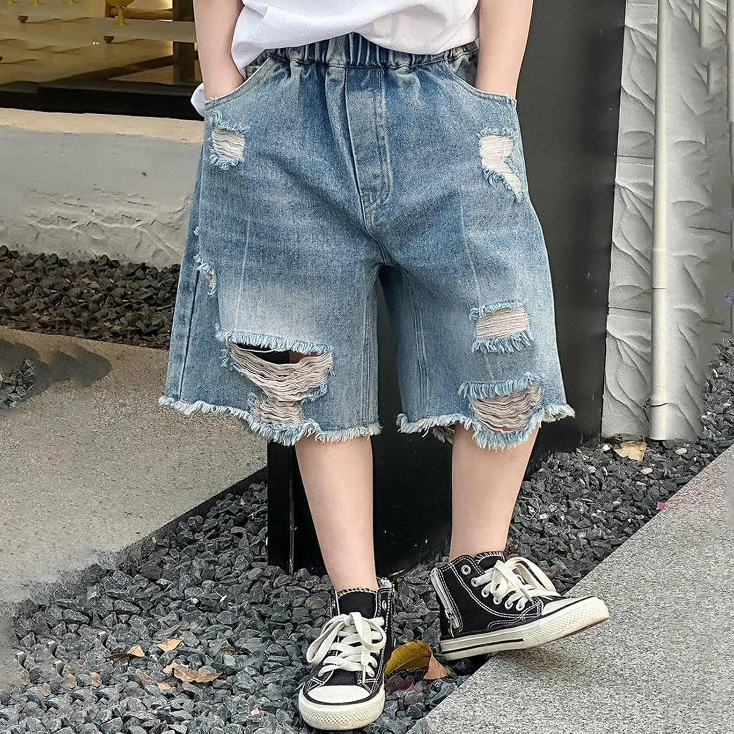 Teen Boys Baggy Denim Shorts Wide Leg Knee Length Cargo Jeans Hip Hop Skateboard Y2k Jorts Summer Shorts for Kids