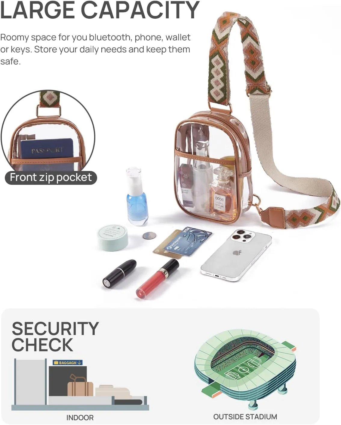 Telena Clear Bag for Stadium Events Women's Clear Purses for Women Stadium Crossbody Bag