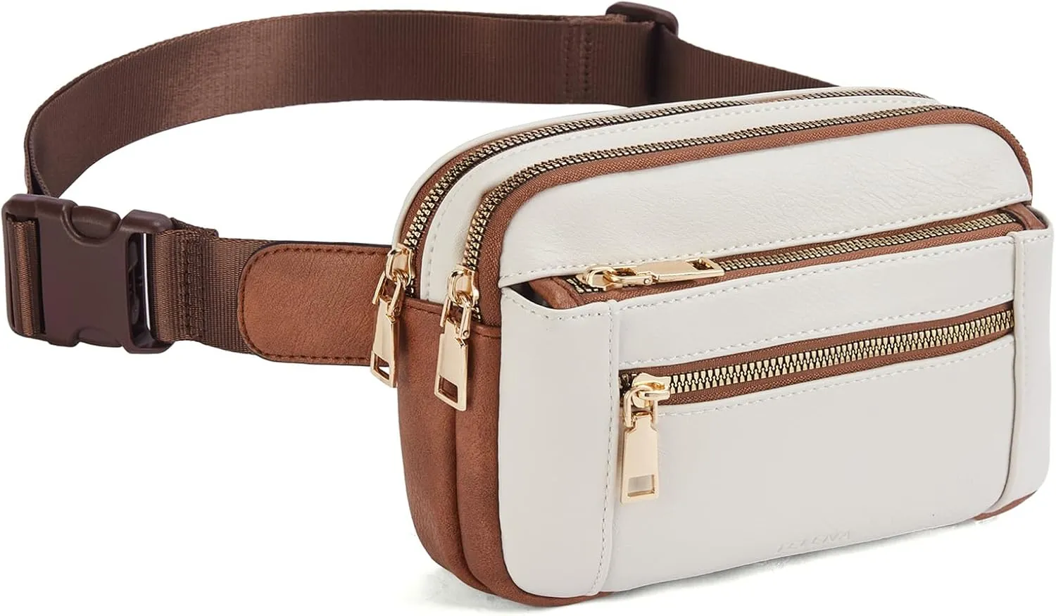 Telena Fanny Packs for Women Cross Body Leather Belt Bag Fashionable with Adjustable Strap Beige Brown