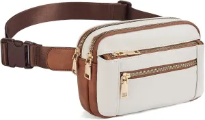 Telena Fanny Packs for Women Cross Body Leather Belt Bag Fashionable with Adjustable Strap Beige Brown